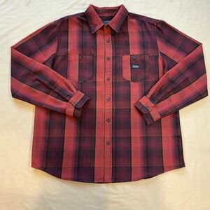 Sullen Art Collection Plaid Flannel Red/Black Button-up Embroidered Collar Sz L